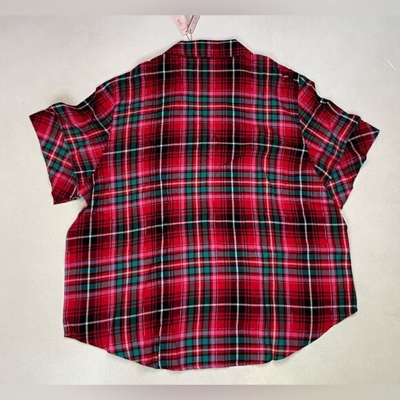Victoria's Secret Plaid Button Sleepwear Top Women XL Red Short Sleeve NWT - Picture 3 of 7